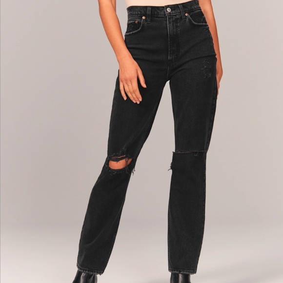 Black '90s Straight Ultra High Rise Denim, Curve Love (Size 20/35) - Abercrombie - Picture 1 of 4